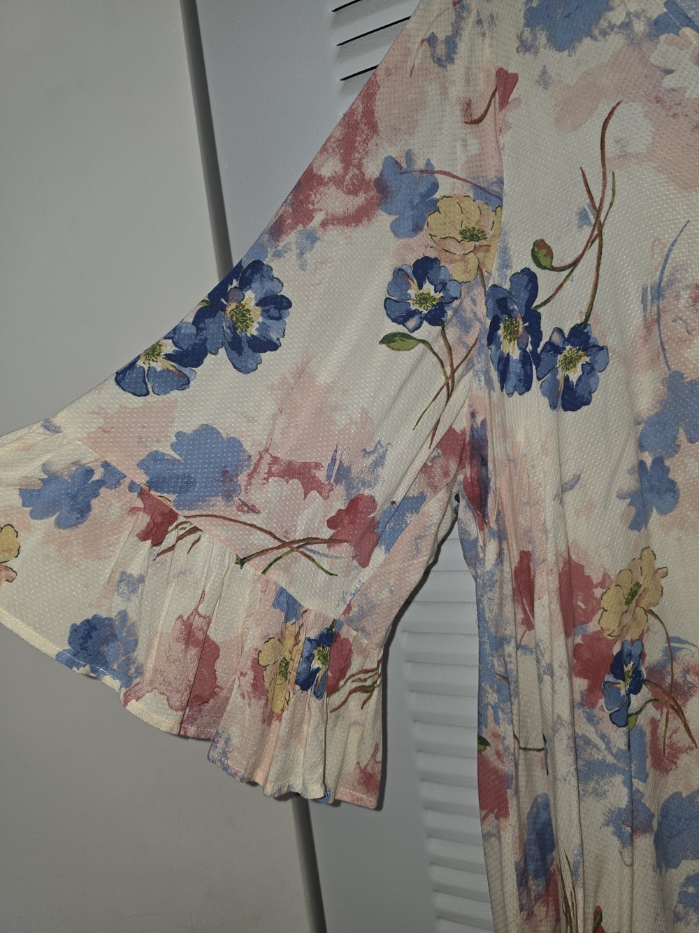 Floral V-Neck Tiered Tunic in Blue & Pink